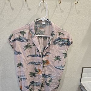 Old Navy Pink Tropical Print Shirt